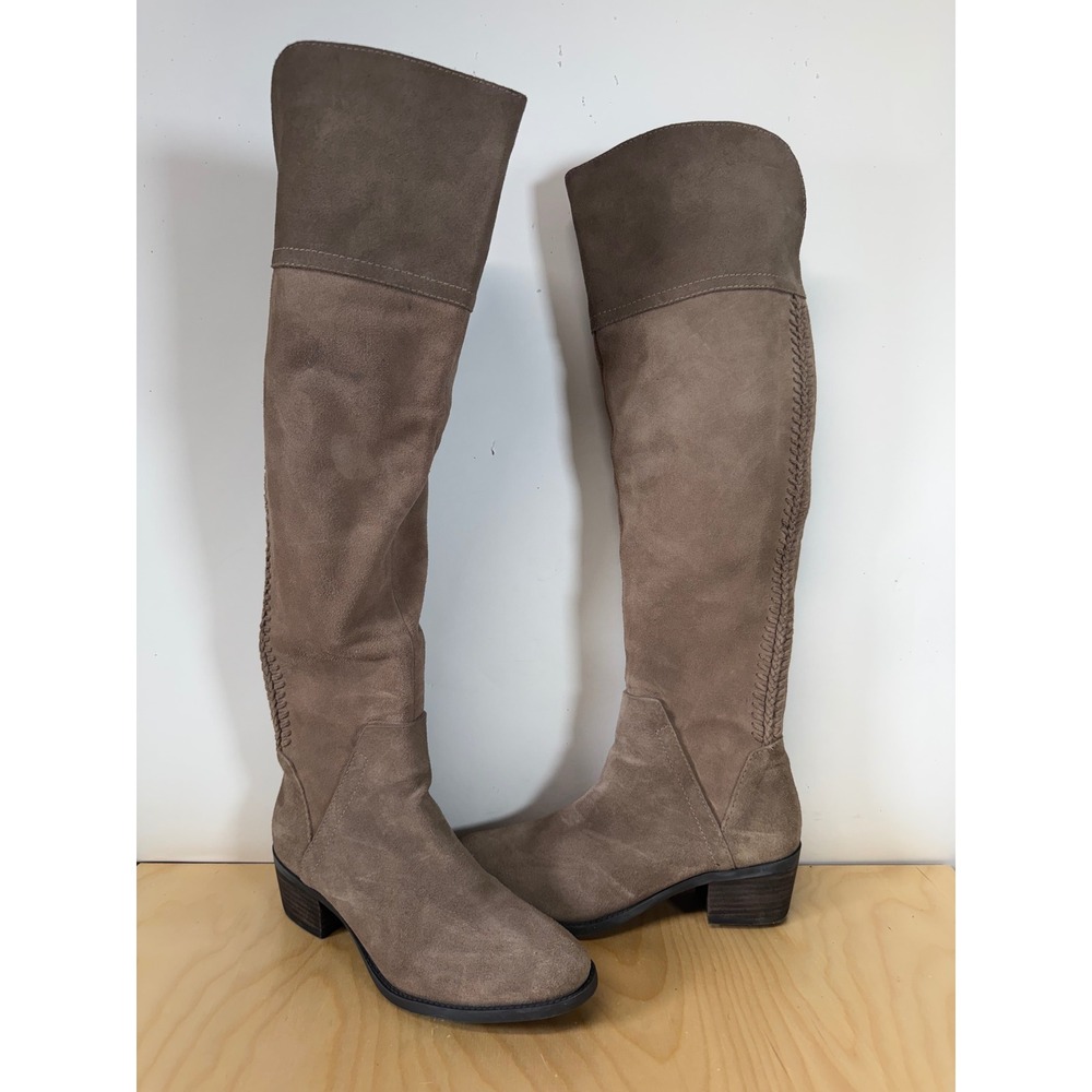 Vince Camuto Suede Over the Knee Boots Braided Detail Size 6 Taupe‎ Brown
